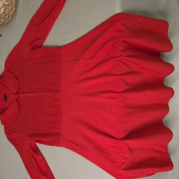 Talbots Red Long Sleeve Dress with Collar Modest Cotton Size Large - Picture 7 of 9